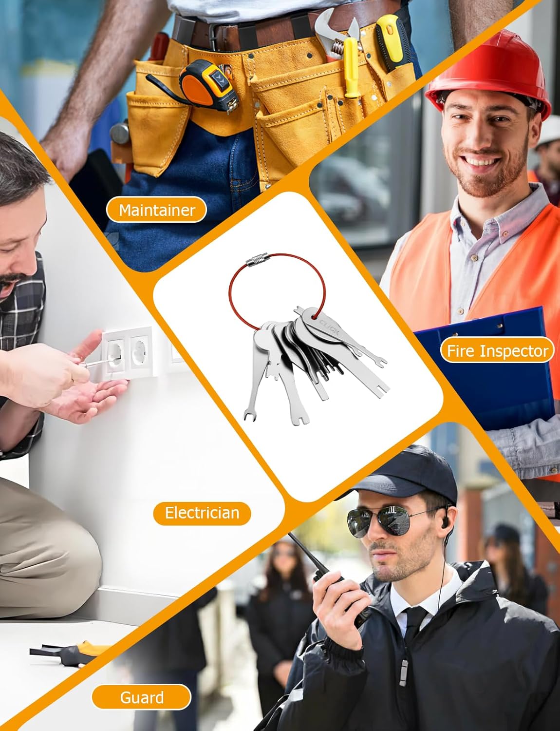 Emergency Light Test Key Set 11 Pack with Braided Key Ring