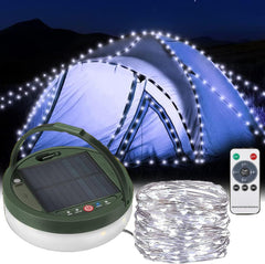 Outdoor Waterproof Portable Solar Camping String Lights—32.8ft, 2-in-1 with 150 LEDs, Retractable Tent Fairy Lights, Stowable and Ideal for Camping (White)