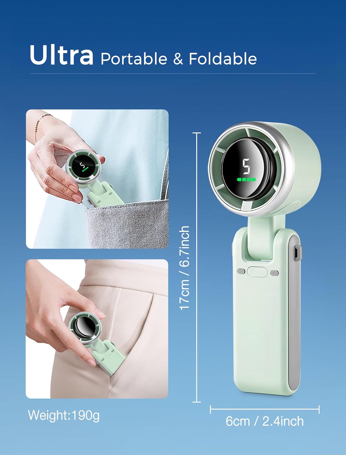 MERTTURM Portable Handheld Fan with LED Display 5 Speeds