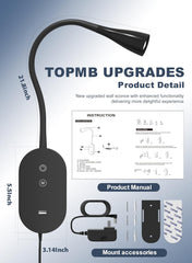 Wall sconce with dimensions and product manual on a light blue background