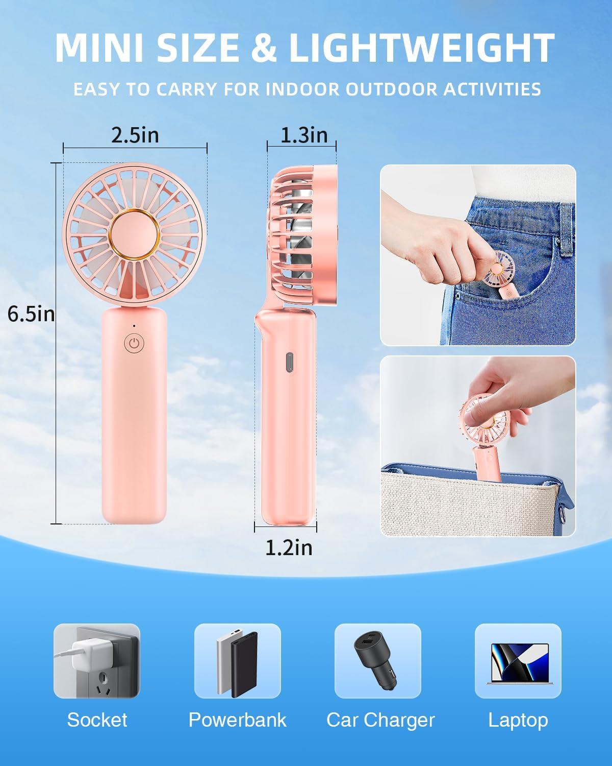Portable Handheld Mini Desk Fan 1800mAh 3 Speeds