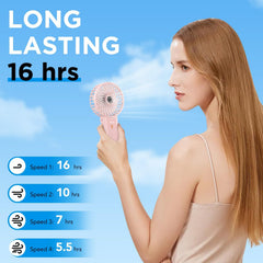 Portable Mini Handheld Fan - Rechargeable Neck Hanging Fans with 16-Hour Cooling, Personal Handy Fan 4-Speeds Foldable Pocket Fan for Summer Outdoor Travel Home Office - White