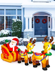 kalolary 8FT Inflatable Santa Sleigh with LED Lights – Christmas Outdoor Decoration