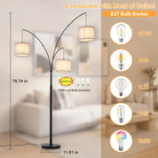 Modern 3-Light Tree Floor Lamp – Black Arc Standing Lamp with Grey Shades – Dimmable Tall Lamp for Living Room & Bedroom