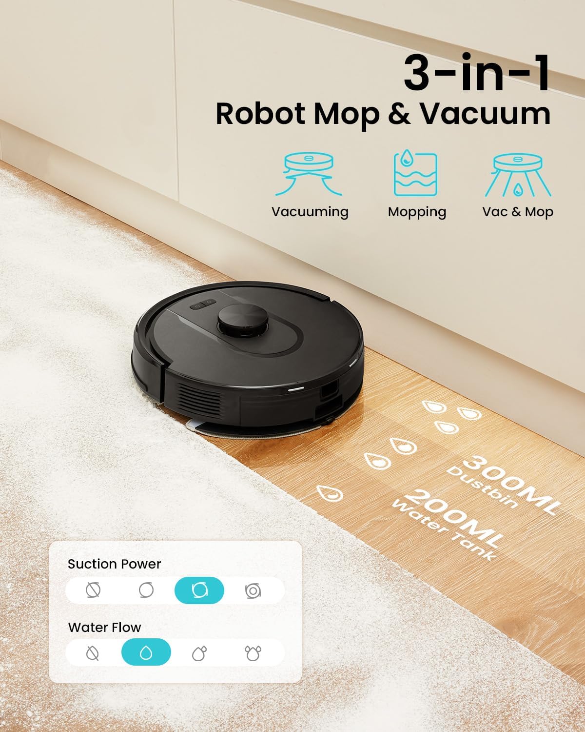 Vexilar Robot Vacuum with Mop – Self-Emptying, 6000Pa Suction, 180 Min Runtime