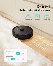 Vexilar Robot Vacuum with Mop – Self-Emptying, 6000Pa Suction, 180 Min Runtime