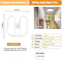 28W Compact Fluorescent Lamp GR10q 4-Pin Bulb, CFL Light Bulb 6000K Cold White Non-Dimmable, AC 220V, Low Energy Light Bulb for Flush Ceiling Light, 1 Pack. [Energy Class F]