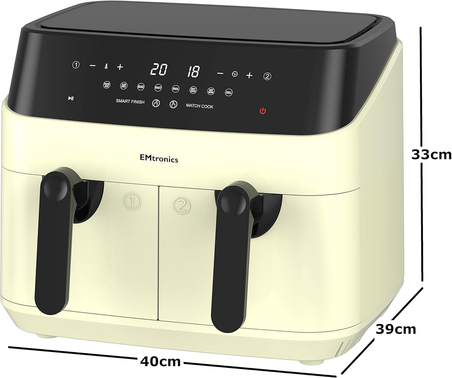 Dual Air Fryer 9L Extra Large Family Size – Double Drawer, 8 Preset Menus, Oil-Free Low Fat Cooking, 99-Min Timer, Cream Finish