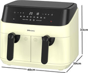 Dual Air Fryer 9L Extra Large Family Size – Double Drawer, 8 Preset Menus, Oil-Free Low Fat Cooking, 99-Min Timer, Cream Finish