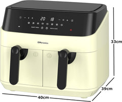 Dual Air Fryer 9L Extra Large Family Size – Double Drawer, 8 Preset Menus, Oil-Free Low Fat Cooking, 99-Min Timer, Cream Finish