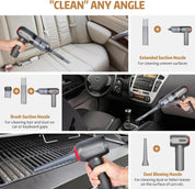 Tiazhan Handheld Cordless Car Vacuum Cleaner – Grey, 9000Pa Powerful Suction
