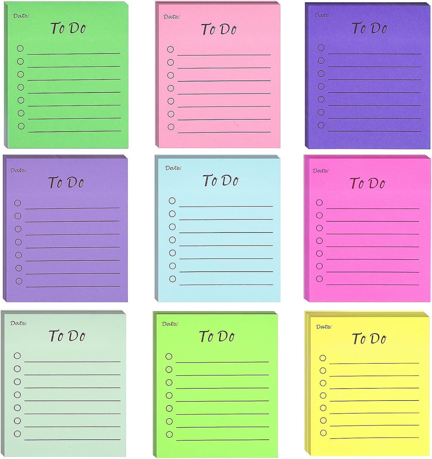9-Pack To-Do List Sticky Notes, Colorful Lined Self-Stick Notepads, 450 Sheets