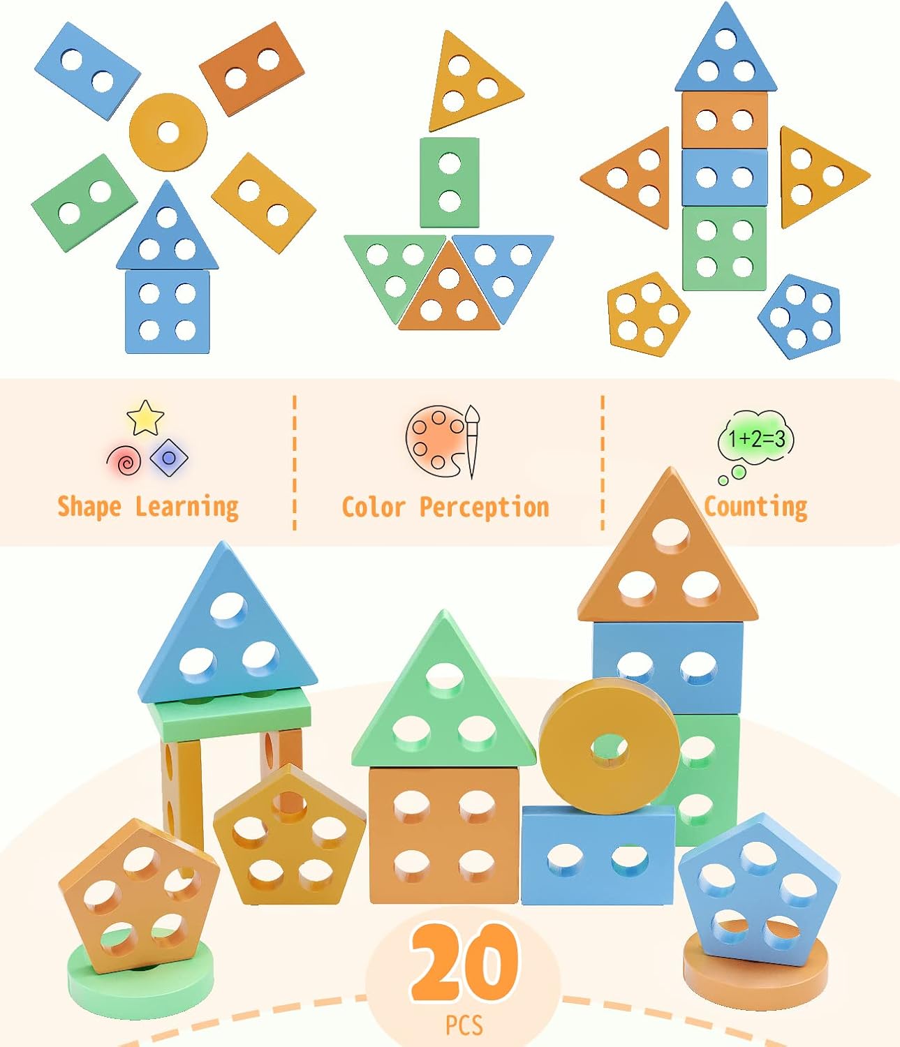 Wooden Shape Sorter Montessori Toy for Toddlers 1–3 Years | Educational Sensory Learning Toy for Boys & Girls