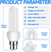 B22 11W CFL Energy Saving Bulb 3-Pack – Cool White 6500K