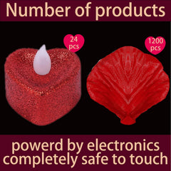 24PCS Heart LED Flameless Candles with 1200 Artificial Rose Petals, Romantic Valentine’s Day Decoration Kit for Wedding, Anniversary & Table Décor