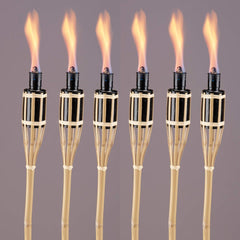 Black Bamboo Torch Lights for Outdoor Garden Patio, 2 ft Height, Burns for 4-5 Hours, Oil or Paraffin Fueled (Set of 6)