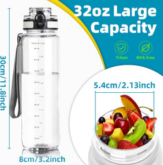 1L Motivational Sports Water Bottle – BPA-Free Leakproof Bottle with Time Markers & Lock Cover