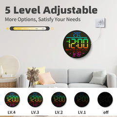 10'' Digital LED Wall Clock – Night Light, Alarm, Remote, RGB, Temp & Date