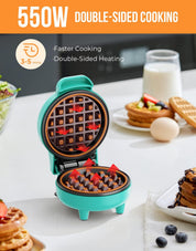Blazant Mini Waffle Maker – 4 Inch Nonstick Compact Waffle Iron, 550W, Portable Breakfast Chaffle & Snack Maker, Blue