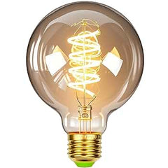 Vintage-style light bulb with spiral design on a white background