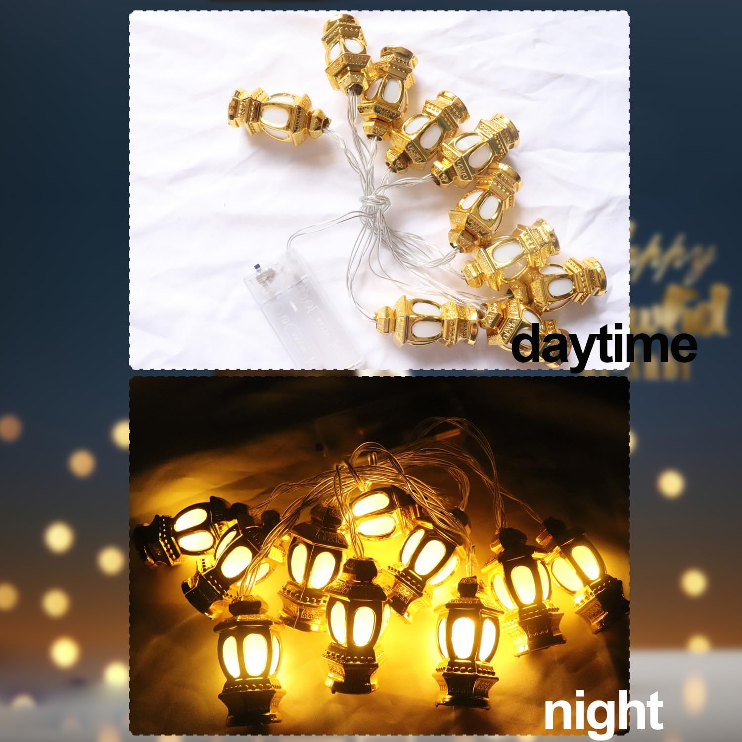 Ramadan Eid Mubarak String Lights – 5.4ft LED Fairy Lights with 10 Warm White LEDs, Battery Powered Indoor & Outdoor Decoration