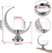Moon Shape Crystal Tea Light Candle Holder with Detachable Shade – Silver Metal Table Centerpiece for Home, Wedding & Party Decor