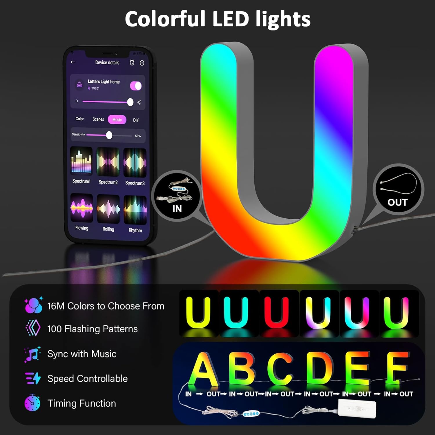 LED Letter U USB Colour Changing Night Light