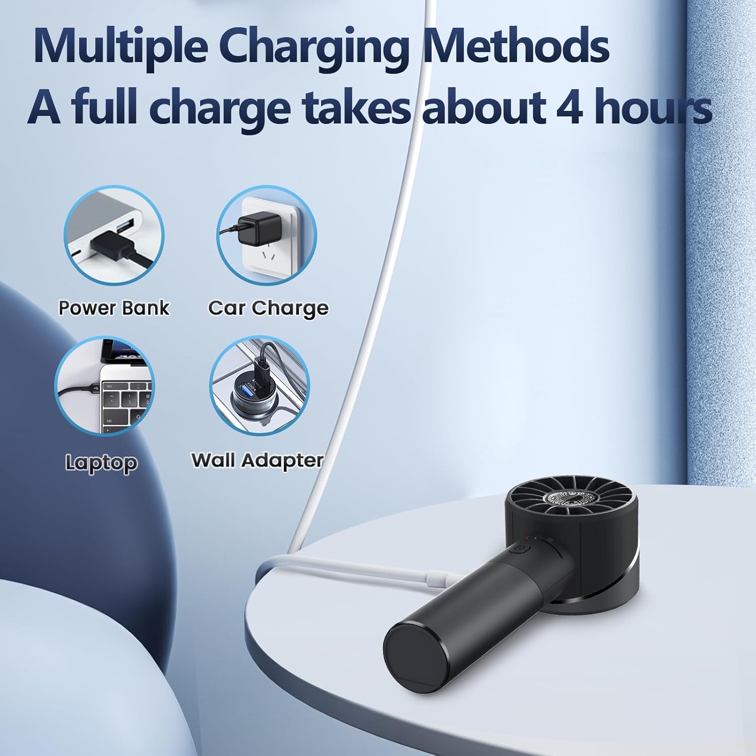 Handheld Fan, Mini Alloy Metal Personal Fan, USB Rechargeable High-Speed 16H Lasting Battery 4 Adjustable Speeds Portable Turbo Fan, Small Pocket Hand Fan for Travel, Summer Gift (White)