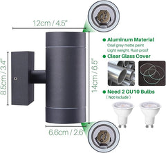 Outdoor Wall Light – IP54 Waterproof Up & Down Exterior Wall Sconce, Anthracite Aluminium, GU10 Mains Powered, 1 Pack