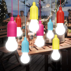 8-Pack LED Pull Cord Bulbs, Battery Operated, Cold White, Portable Hanging Light for Outdoor & Events