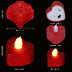 24PCS Heart LED Flameless Candles with 1200 Artificial Rose Petals, Romantic Valentine’s Day Decoration Kit for Wedding, Anniversary & Table Décor