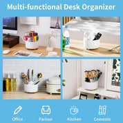 360° Rotating Desk Organizer with 5 Compartments – White Pen & Pencil Holder Caddy