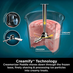 CREAMi Ice Cream & Frozen Dessert Maker with 7 Pre-Set Programmes – Includes 5 Extra Tubs with Lids & Scoop – Black & Silver