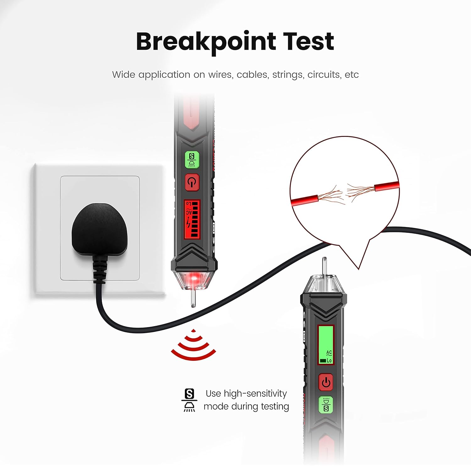 KAIWEETS HT100 Voltage Tester, Dual-Range 12V-1000V/48V 1000V Non-Contact Electrical Tester, Voltage Sensitivity Electric Compact Pen with NCV, LED Flashlight, Buzzer Alarm, Wire Breakpoint Finder