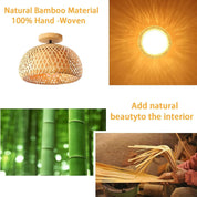 Bamboo Rattan Ceiling Light – Handmade Boho Semi-Flush Farmhouse Fixture for Rooms