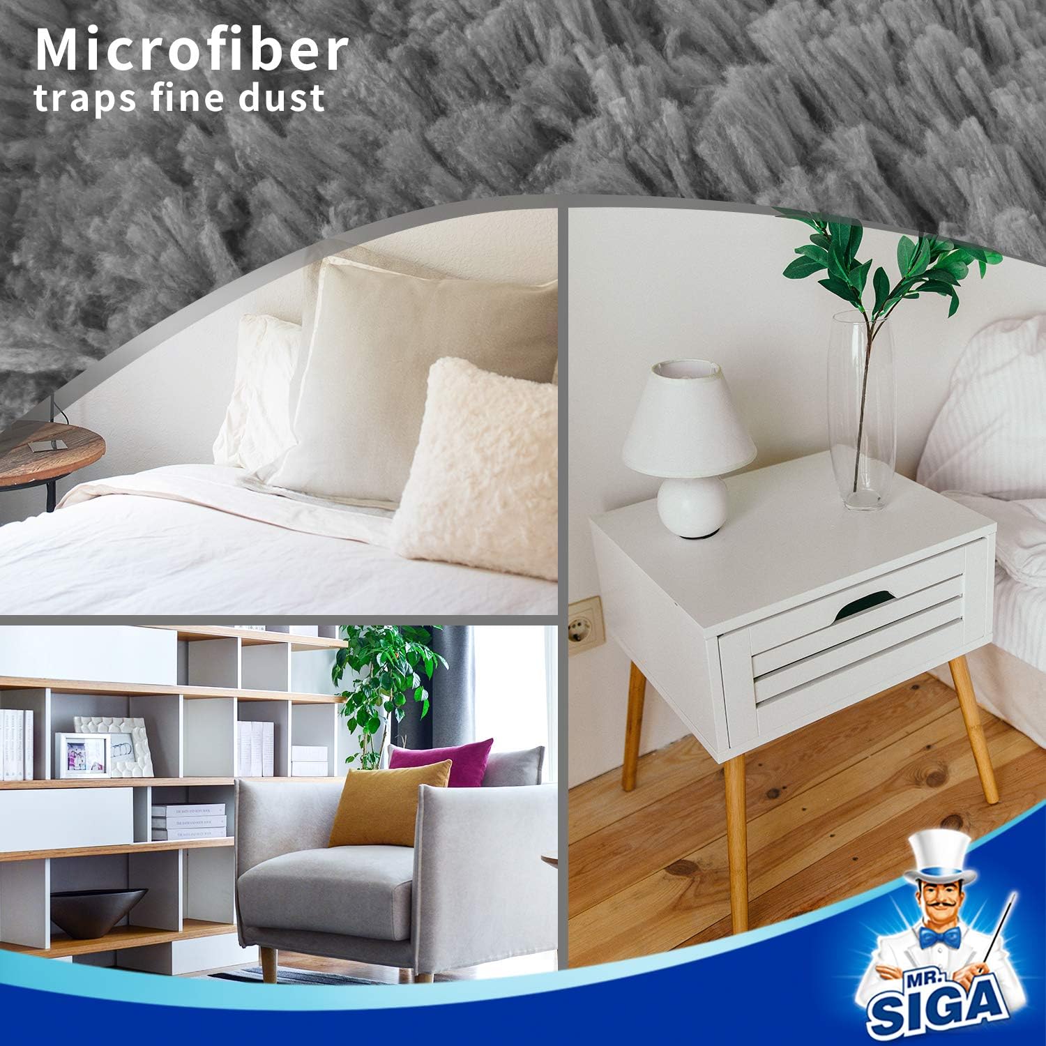 MR.SIGA Microfiber Duster – Reusable, Washable Cleaning Duster in Grey