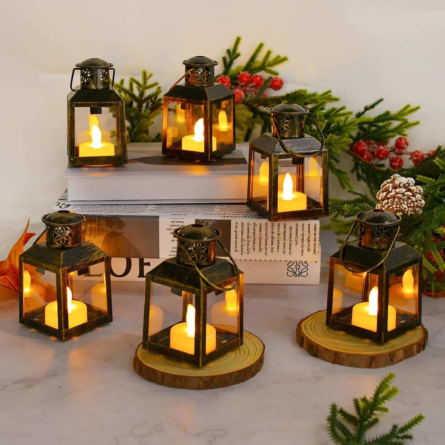 6-Piece Gold LED Candle Lantern Set – Mini Hanging Decorative Lanterns for Ramadan, Weddings & Home Decor