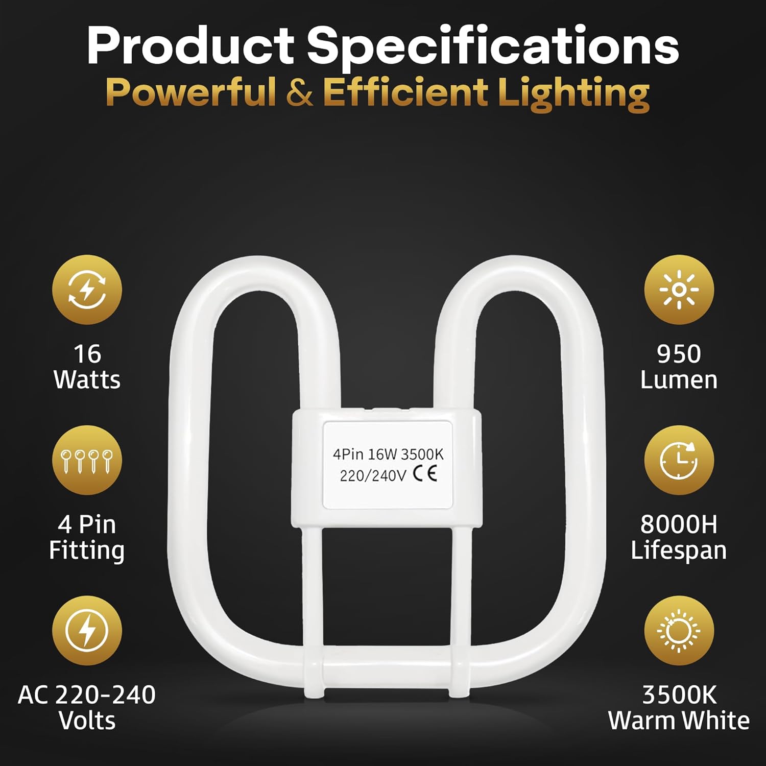 16W GR10q 2D Square CFL Bulb 3500K Warm White