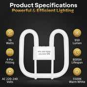 16W GR10q 2D Square CFL Bulb 3500K Warm White
