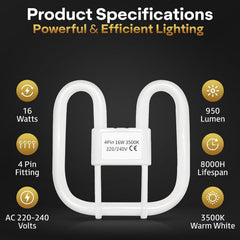 16W GR10q 2D Square CFL Bulb 3500K Warm White