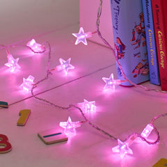 Indoor Star String Fairy Lights with 30 Pink LEDs on Clear Cable Plug in 3.2m