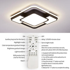 Ceiling light fixture with remote control and feature labels on a white background