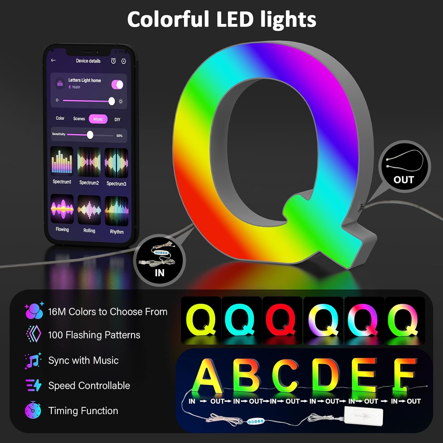LED Letter Q USB Colour Changing Night Light