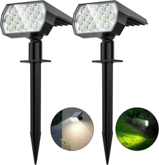 Solar Garden Lights, 52 LED Solar Spot Lights Outdoor, 6500K Cool White, Waterproof, Dusk-to-Dawn, Solar Landscape Spotlights for Garden Pathway Wall Porch, 2 Pack