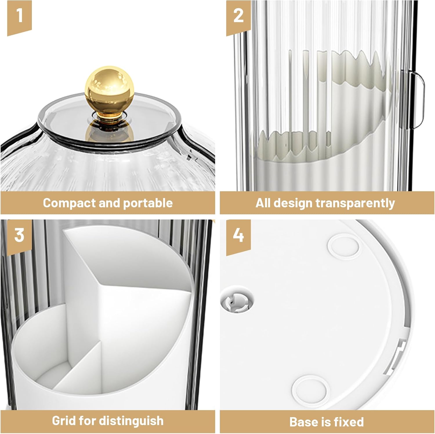 360° Rotating Makeup Brush Holder Organizer with Clear Lid, Dustproof Vanity Container
