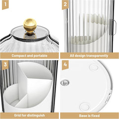 360° Rotating Makeup Brush Holder Organizer with Clear Lid, Dustproof Vanity Container