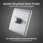 Single Dimmer Intelligent Light Switch Brushed Steel 2-Way 400W