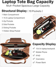 Large Designer Laptop Tote Bag for Women – Leather Shoulder Handbag & Travel Backpack Purse