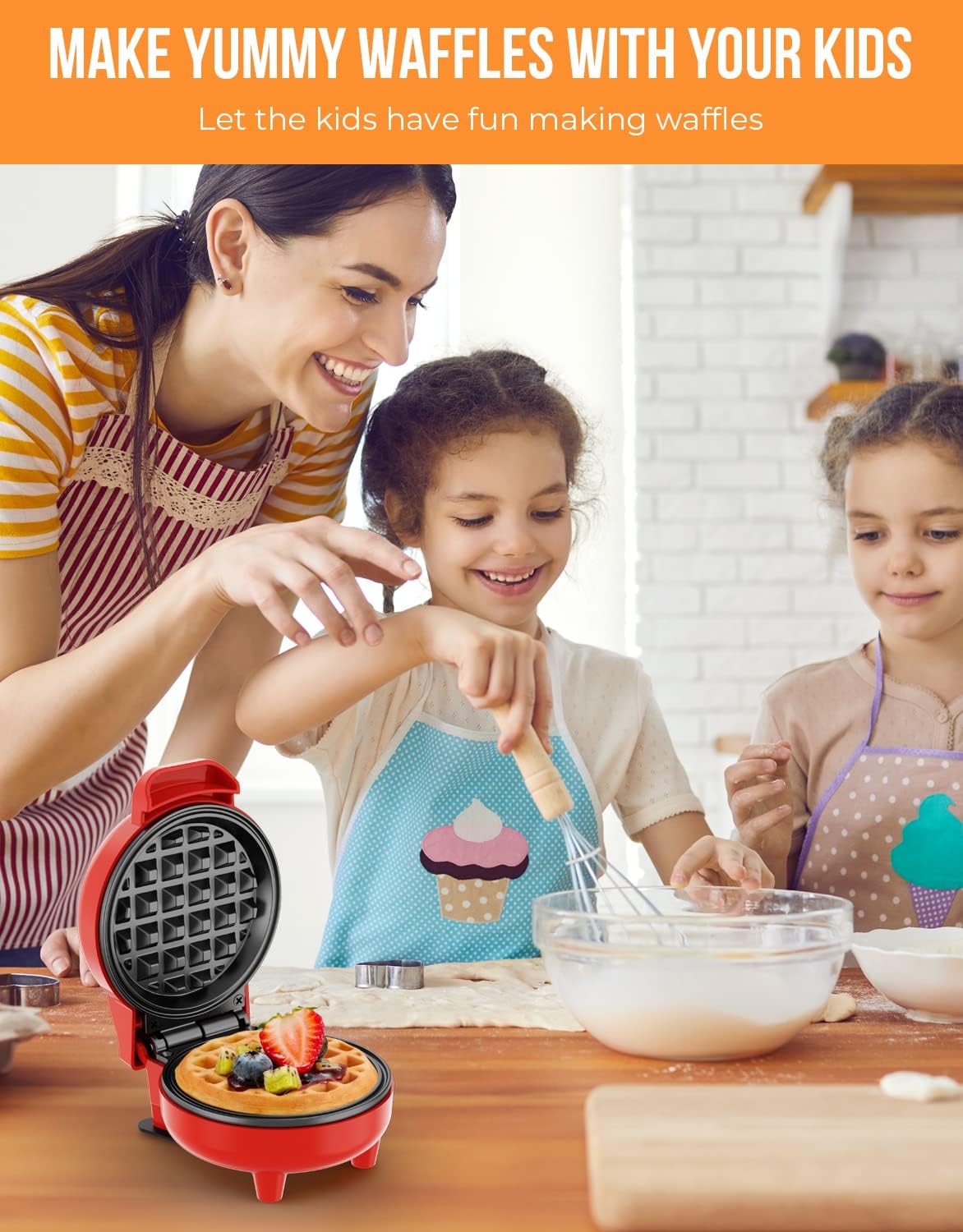 Blazant Mini Waffle Maker – 4 Inch Nonstick Compact Waffle Iron, 550W, Portable Breakfast Chaffle & Snack Maker, Red