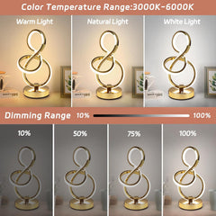 Modern LED Table Lamp with USB Ports, 3 Color Temperatures, Touch Control Stepless Dimmable Bedside Nightstand Lamp (Gold)